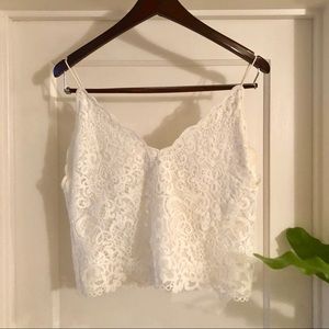 Jenny Yoo White Lace Spaghetti Strap Camisole, M